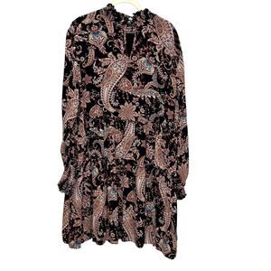 Anthropologie Dress Womens 1X Paisley Floral Long Sleeve Boho Tiered Viscose